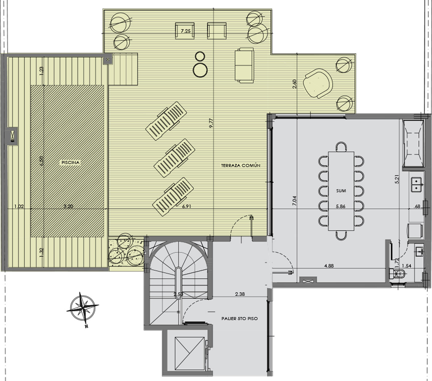 Plano del SUM y espacios comunes
